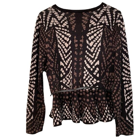 Carmen Marc Valvo Womens Peplum Hem Belted Cardigan PL Animal Print Abstract - Picture 2 of 4